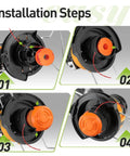 Installation steps showing how to replace spool with 20 Pack Weed Eater String Replacement Spool For Worx Trimmers 0.065 Inch 10 Ft Per Pack High Performance Flexible Aero Cutting Line With Durable Design 16 Spools And 4 Caps For Easy Refill