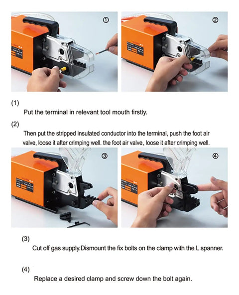 Top Rated AM-10 Electric Pneumatic Terminal Crimping Machine With 9 Precision Dies For Secure Wire Connections during setup process.