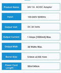24V 1A Power Supply Adapter 100-240V AC To DC 24V 1A 24W Converter product parameters and specifications details sheet