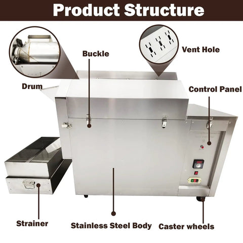 Commercial Coffee Roaster And Nut Roaster Drum Machine Three Phase 55 Lbs Electric Heavy Duty 208V 6500W stainless steel design