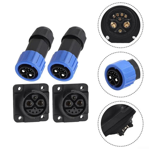 Heavy Duty Two Pack M23 8 Pin Power Connector 50A 500V IP67 Waterproof Male And Female Plug showcasing two plugs and chassis connectors.