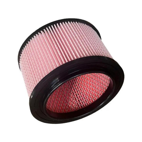 Heavy Duty Fine Dust Cartridge Vacuum HEPA Filter Foam Replacement For Vacmaster Beast 5 Gallon Wet And Dry Vacuum Series VF408 VF410P VFB511B 0201 Cleva Industrial VF408B Compatible Replacement, close-up view of pink pleated cartridge filter with black trim