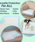 Straight Up Reliable Disposable Underpads For Adults Super Absorbent Leak Proof Incontinence Bed Pads set on couch and floor for protection.