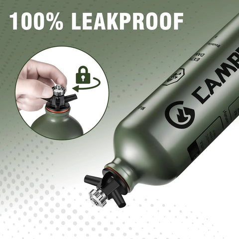 1L Fuel Bottle For Camping And Outdoor Use With Safety Valve Leakproof Pour Spout Army Green Canister Close-up