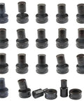 Set of die sizes for Hydraulic Round Hole Punch 10mm with black metal handle, including ranges CH-70 from 4.2mm to 25mm, durable steel.