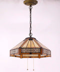 Yellow Hexagon Stained Glass Tiffany Style Pendant Light Fixture With Mission Design Hanging Lamp Wide 16 Inch Height 40 Inch Bronze Chain