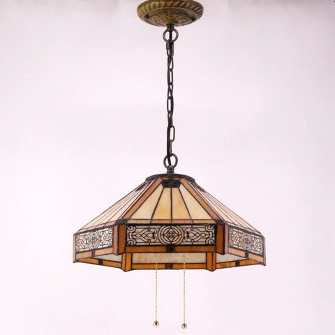 Yellow Hexagon Stained Glass Tiffany Style Pendant Light Fixture With Mission Design Hanging Lamp Wide 16 Inch Height 40 Inch Bronze Chain
