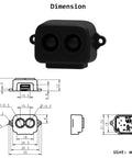 TF LUNA LiDAR Module Distance Sensor dimensions and front view for Arduino and Pixhawk with UART/I2C, LVTTL 3.3V logic.