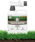Thatch Buster Liquid Lawn Aerator and Dethatcher with Hose End Sprayer 32 oz for compacted and clay soils, shown on grass.