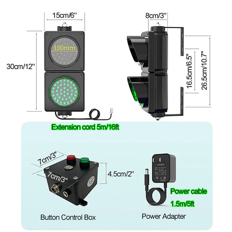 Heavy Duty Industrial Led Loading Dock Traffic Light Wall Mount Signal Lamp Automotive Warehouse showing dimensions and accessories.