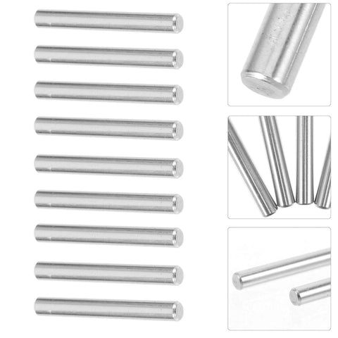 Heavy Duty 304 Stainless Steel Dowel Pins, 100 Pcs, 5x40mm Solid Alignment Shelf Pegs shown from multiple angles and close-up.
