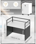 Heavy Duty Office Cubicle Workstation With Locking Filing Cabinet And No Sweat Cable Routing Featuring Privacy Panels dimensions shown in graphic.