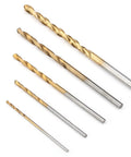 Five drill bits from 50 Piece High Speed Steel Twist Drill Bit Set With Straight Shank For Metal Wood Plastic DIY Drilling Projects