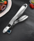 Heavy Duty Stainless Steel Plate Lifter Clamp With A Rock Solid Grip And Smart Anti Scald Bow Clip For Zero Stress Hot Casserole Handling In Your Kitchen on a black surface.