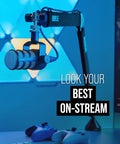 PodMic Cardioid Dynamic Broadcast Microphone with XLR output on a studio arm for podcasts and live streaming setup