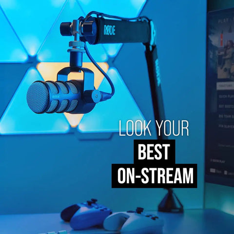 PodMic Cardioid Dynamic Broadcast Microphone with XLR output on a studio arm for podcasts and live streaming setup