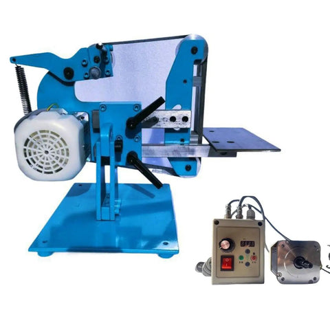 Top Tier Heavy Duty Bench Polisher 1100W Variable Speed Grinder And Belt Sander Station with blue metal base and motor.