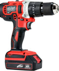 20 Volt Cordless Drill Impact Driver Kit With Two Batteries Compact ergonomic design with black and red color, ideal for tight spaces.