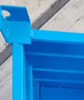 Corner view of Heavy Duty Steel Storage Bin And Warehouse Turnover Box Built Tough As Nails For Shop Parts Organization Cold Rolled Metal Container.