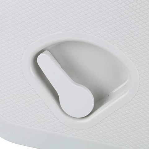 Close-up of white latch on Rectangular Boat Hatch Cover 17-1/4 By 12-3/8 Inches Weatherproof Heavy Duty Deck Lid, non-slip surface visible.