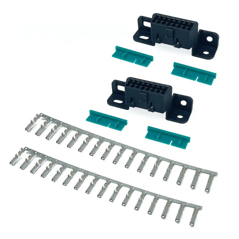 OBD II 16 Pin Female Connector Socket Kit For J1962 OBD2 Car Adapter Replacement Wire Plug Shell Includes 2 Retention Clips And 16 Terminals