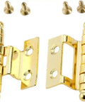 Two Pack Gold Zinc Alloy Crown Hinges With Eight Mounting Holes for Vintage Furniture Cabinets and Suitcases with screws.
