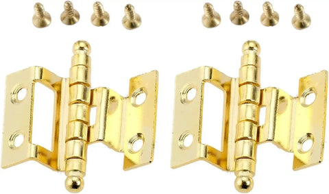 Two Pack Gold Zinc Alloy Crown Hinges With Eight Mounting Holes for Vintage Furniture Cabinets and Suitcases with screws.
