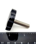 Heavy Duty Stainless Steel Thumb Screw Bolts With Slick Black Plastic Clamping Knobs, ergonomic grip, 5/16 inch fastener, side view.