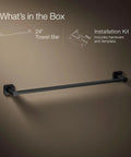 Parallel 24 Inch Towel Bar Matte Black For Bathroom, Sleek Wall Mount Towel Holder, installation kit included.