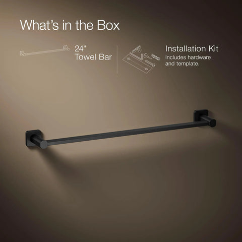 Parallel 24 Inch Towel Bar Matte Black For Bathroom, Sleek Wall Mount Towel Holder, installation kit included.