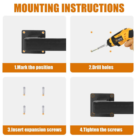 Mounting instructions for Heavy Duty 14 Foot Wall Mount Stair Handrail Built Like A Tank Steel Rail Matte Black.