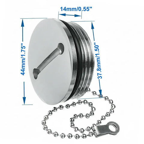 Stainless Steel Boat Deck Fill Cap With Chain 1.5 Inch Gas Cap Replacement 316 Grade Marine Filler Cap With Rubber Seal Built Tough For Marine Use Easy Install Accessory