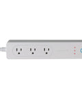 Dead Simple Smart WiFi Power Strip With Instant Voice Control Three Grounded Outlets And Beefy Surge Guard For Foolproof Alexa And Google Home Integration Crisp White front view with three grounded outlets.