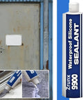 Heavy Duty 9900 White Silicone Structural Sealant Waterproof Adhesive For Roofing Bathroom Construction DIY Repairs Knockout Bonding Compound Game Changer Caulking Tube seen with door and application on surfaces.