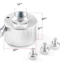 Heavy Duty 3/4 Inch Quick Release Steering Wheel Hub And Disconnect Adapter For Most Three Hole Setup Zero Shake Aluminum Track Ready Smooth Swap Replacement Gear with four mounting bolts and dimensions shown.