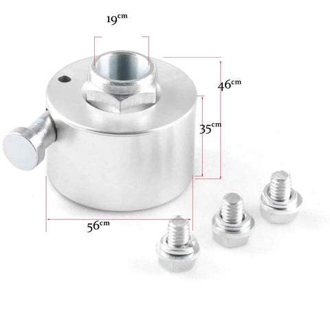 Heavy Duty 3/4 Inch Quick Release Steering Wheel Hub And Disconnect Adapter For Most Three Hole Setup Zero Shake Aluminum Track Ready Smooth Swap Replacement Gear with four mounting bolts and dimensions shown.