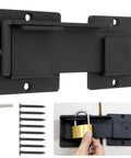 Big Time Security Seven Point Six Inch Aluminum Flip Latch Lock For Exterior Gate And Door With Heavy Duty Alloy Build, showing black latch and padlock.