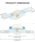 Product dimensions of 10 Pack Sliding Door Rollers With Premium Nylon Pulley Wheels Complete Replacement Kit, showing measurements.