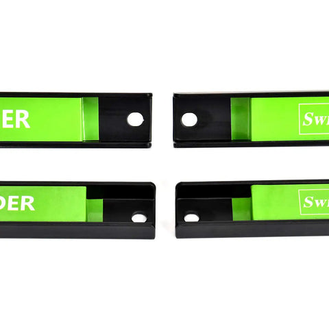 Heavy Duty Magnetic Tool Holder Kit 8 Pack 18 Inch Tool Bars With Mounting Brackets And S Hooks Wall Mount Strip Rack Carbon Steel Built Tough Pro Grade Hold 50 Lb Per Bar Holds Wrenches Screwdrivers Spanners Green showing bar ends with holes.