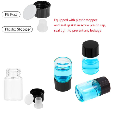 Snatch This Pack Of Twelve Leakproof 2Ml Clear Borosilicate Glass Vials Featuring Tight Screw Threads And Secure Plastic Stopper Caps with liquid samples and caps