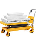 APOLLOLIFT hydraulic lift table cart with four wheels and safety back guard, yellow steel, 1760 lb capacity