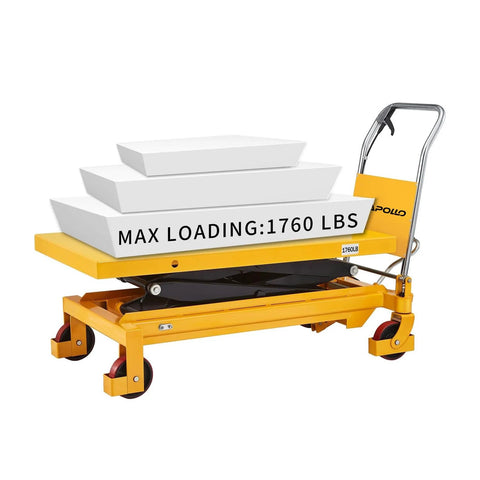 APOLLOLIFT hydraulic lift table cart with four wheels and safety back guard, yellow steel, 1760 lb capacity