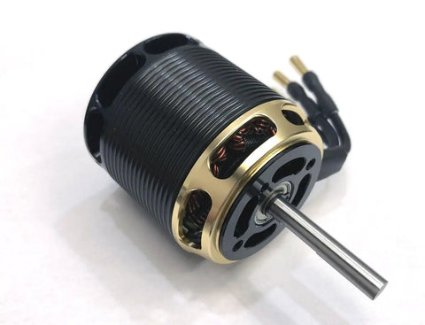 Heavy Duty Rc Helicopter Motor 4025 Dc Brushless Rig showcasing gold and black metal housing, six millimeter shaft.