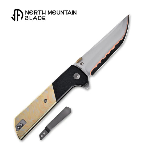 Chop2 Folding Pocket Knife With 3.35 Inch Tanto SLD Steel Blade And Copper Layer Accents Aluminum Handle