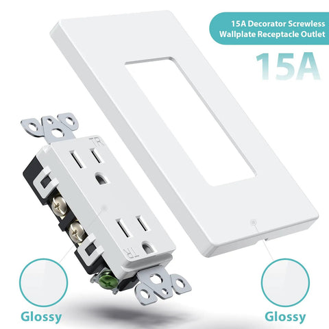 Decorator Receptacle Outlet With Screwless Wall Plate Included For Easy Install 15 Amp 125 Volt Tamper Resistant Electrical Outlet