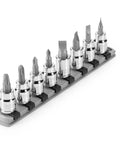 Three Eighths Inch Drive Phillips And Slotted Bit Socket Set With Rail, Eight Piece, S2 Steel Bits