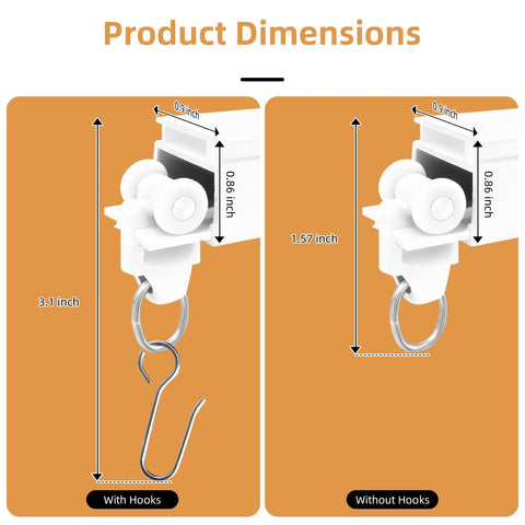 Heavy Duty White Curtain Track System For Ceiling Or Wall Mount With Thickened 6.89 Ft Rail And Hook Set, Ideal Room Divider For Living Room, Bedroom, Office, Or RV, Built To Be Durable, Rock Solid, And Long Lasting hook dimensions diagram