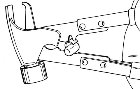 Diagram of Wheel Weight Tool Pro Grade for ClipOn Weights with safe plastic hammer head and dual material handle, side view.