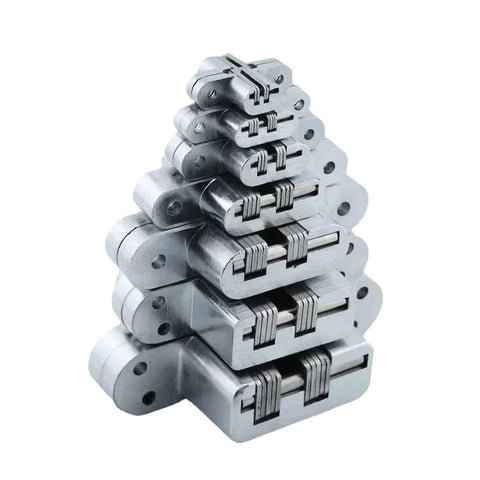 Premium Tough As Nails Heavy Duty Concealed Door Hinge Smooth 180 Degree Swing showing stacked stainless steel hinges.