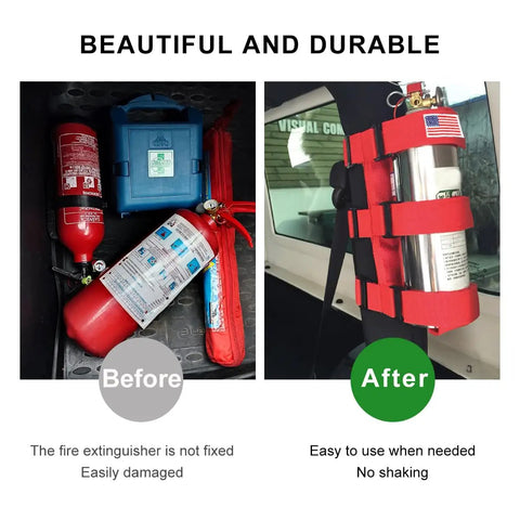 Rig Ready Adjustable Fire Extinguisher Holder Roll Bar Strap Bracket Secure Mount With American Flag Design Compatible With Jeep Wrangler Cj Jk Tj Jl Jlu Red Waterproof Nylon Grip